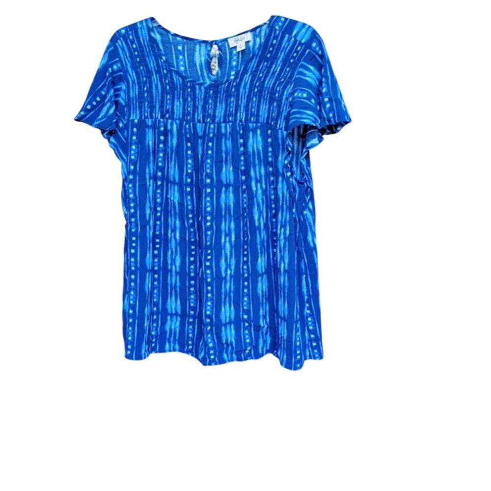 Style & Co Blue Top Scoop Neckline Cap Sleeves Relaxed Fit Size XL